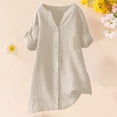 thumbnail image 4 of T Shirts For Women Beige Womens Tops Fashion Loose Button Stand Solid Color Sleeve Collar Casual Pocke Summer Tops, 4 of 7
