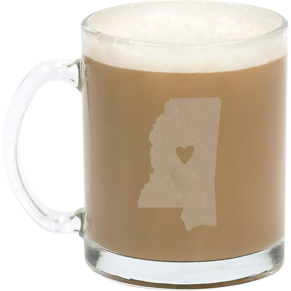 Mississippi State Shape Frosted Clear Glass Mug (10.5 Oz.) Set of 2