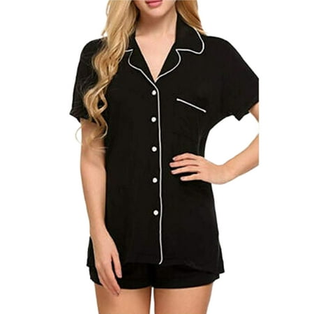 

Womens Summer 2 Piece Pajamas Set Short Sleeve Sleepwear Button-Down Shirt and Shorts Nightwear Pj Lounge Sets