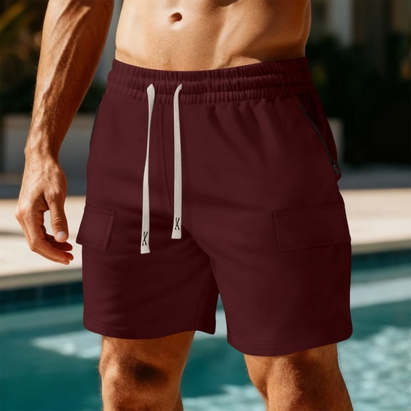 Npasoilc Breathable Basketball Shorts for Men Solid Color Elastic Waist Pocket Sport Casual Pants