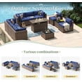 thumbnail image 6 of Aoxun 11 Piece Patio Furniture Set with 44” Fire Pit Table Wicker Rattan Outdoor Sectional Sofa Set with Coffee Table and 4” Thickened Cushions, Blue (Waterproof Cover Included), 6 of 8