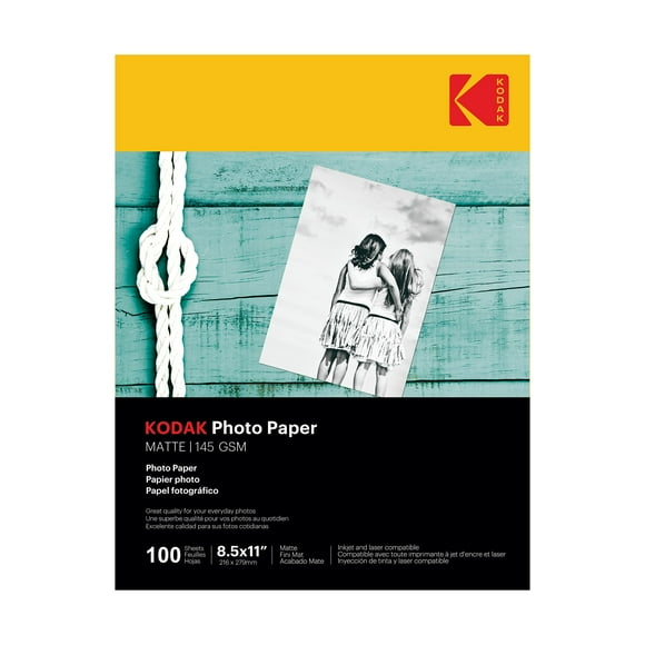 Papel fotográfico KODAK, 8.5 x 11 pulgadas, mate, 145 g/m², 100 hojas
