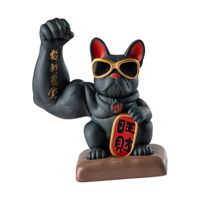 DOLITY Animal Sculpture Muscular Arm Dog Statue for Indoor Table Centerpieces Black