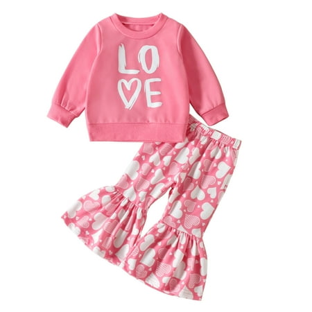 

Jdefeg Girls 5 Toddler Girls Winter Long Sleeve Prints Tops Love Prints Flared Trousers Pants 2Pcs Outfits Clothes Set Valentine s Day Teen Girls Sweat Pants Set Cotton Blend A 80