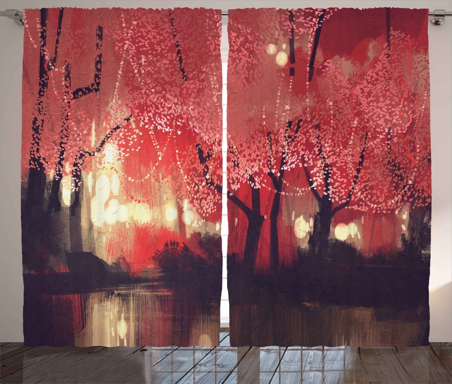 Nature Decor Curtains 2 Panels Set, Enchanted Mist Forest with Shady