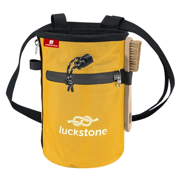 Cubo para Tiza de escalada JShteea con 2 bolsillos Grandes y cepillo amarillo