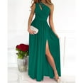 thumbnail image 4 of CANKER Women Sexy Sleeveless One Shoulder Maxi Long Dress Irregular Hollow Out Ruched Wrap Front Side High Split Pleated Gown, 4 of 19