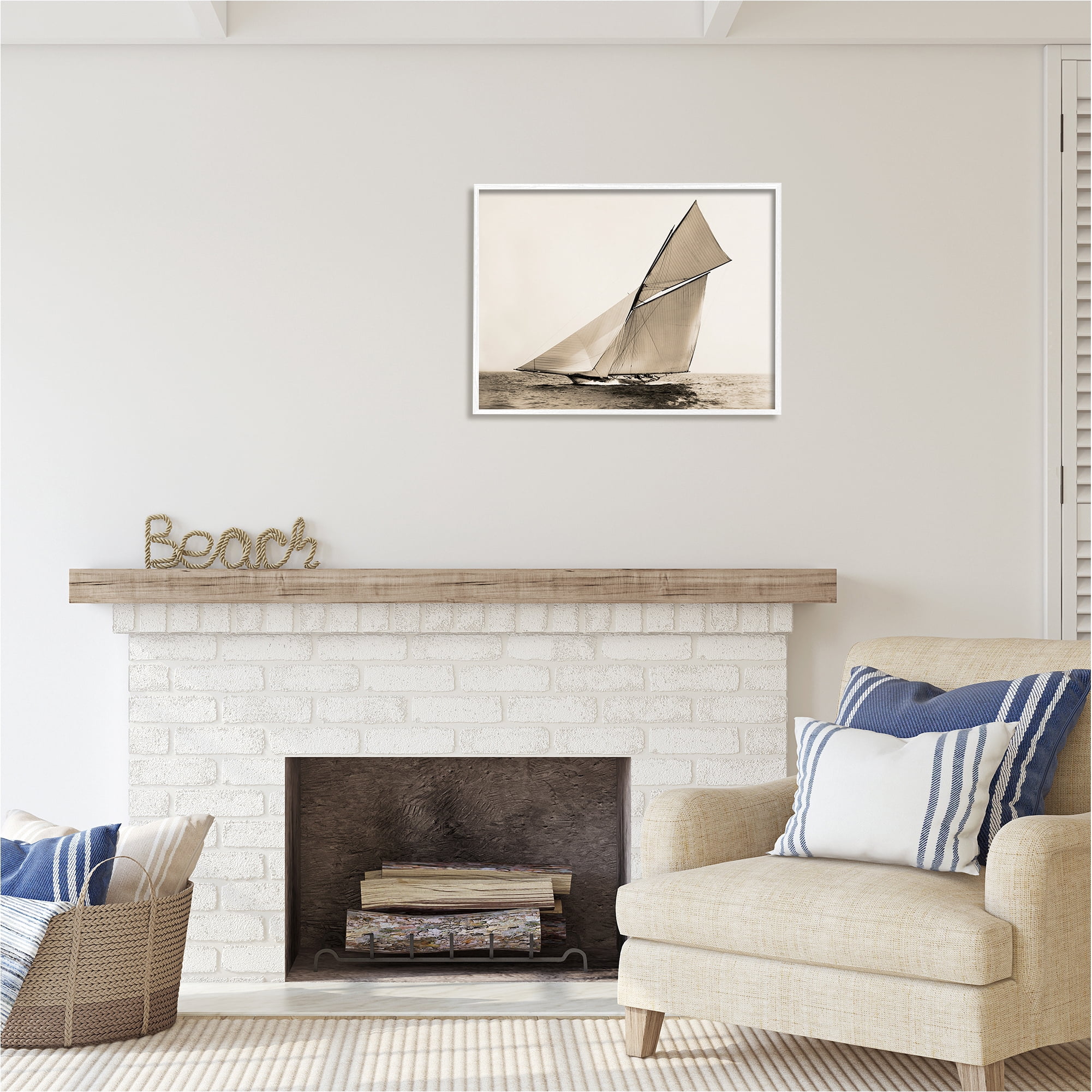 Stupell Industries Vintage Ship on Ocean Transportation Photography White Framed Art Print Wall Art, 30 x 24