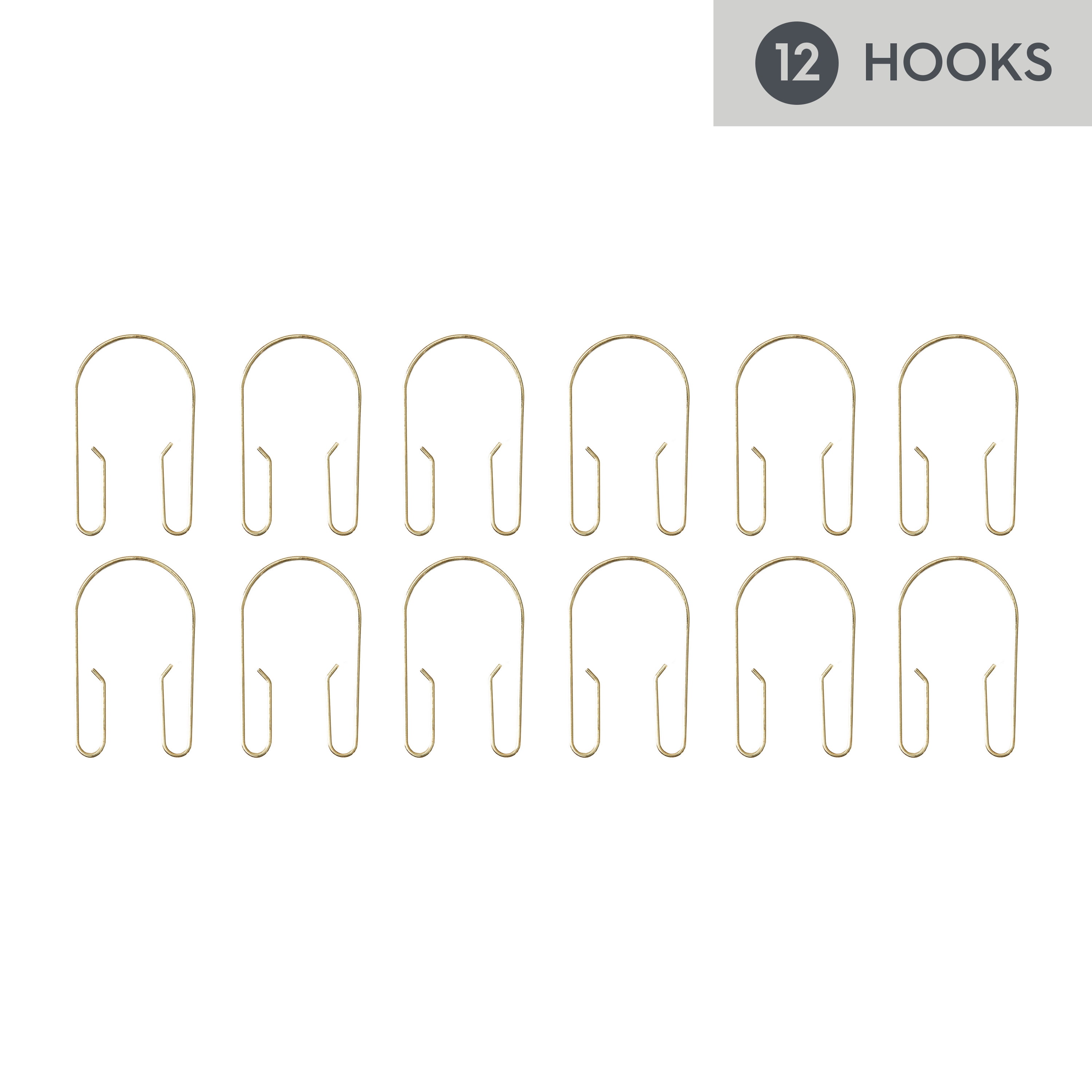 Better Homes & Gardens U-Shape Rustproof Stainless Steel Double Shower Hooks, Brass, Set of 12