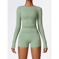 thumbnail image 2 of Nituyy Ensemble de Yoga Deux Pièces pour Femmes Manches Longues Col Rond Hauts et Shorts Tenue Active, 2 of 6