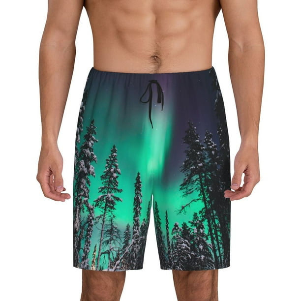 Balery Northern Lights 2 Pantalones cortos de pijama de punto de algodón para hombre con cinturilla y bolsillos-4X-Large