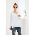 thumbnail image 2 of MLANM Women's V-Neck Pullover Sweaters Side Split Tunic Sweatshirt Casual Long Sleeve Knit tops, S White, 2 of 6
