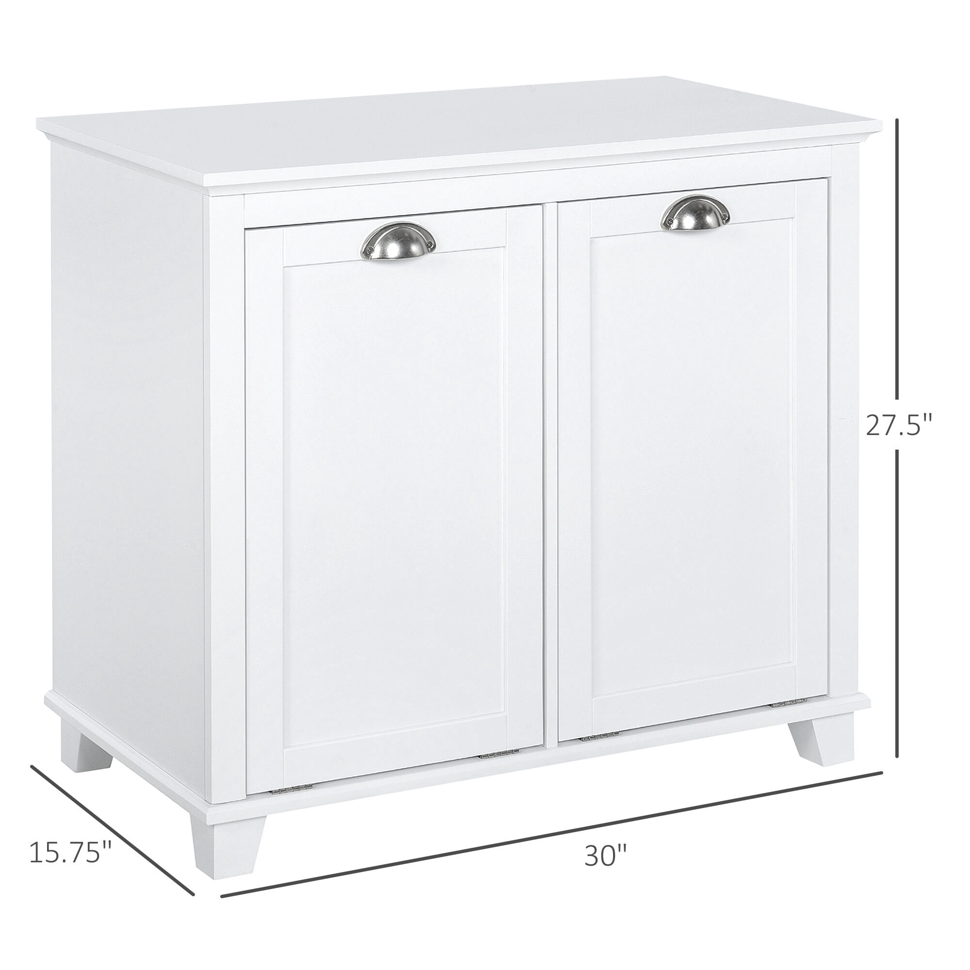 30" White Laundry Sorter Cabinet - Tilt-Out Hamper with 2 Storage Bins for Bathroom
