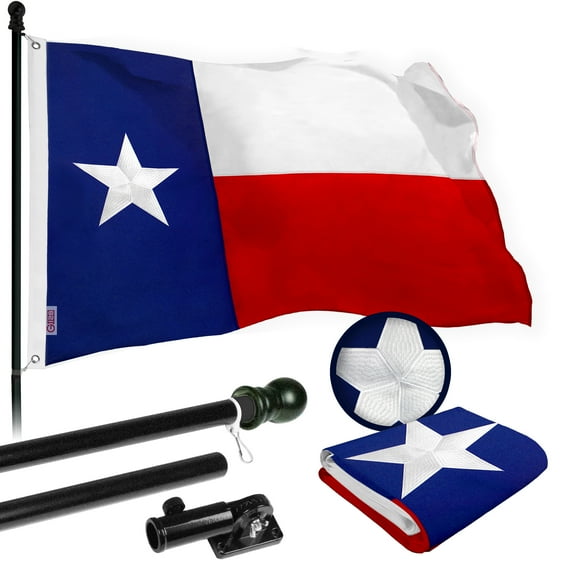 G128 Flag Pole 5 FT Black Tangle Free & Texas Flag 2.5x4 FT Combo Embroidered Spun Polyester