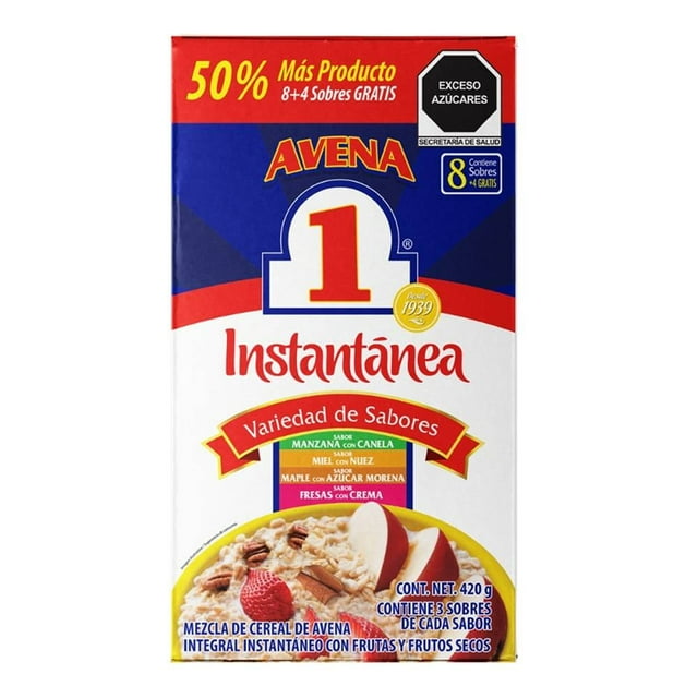 Avena instantánea N1 integral con frutas y frutos secos 12 sobres de 35 g c/u