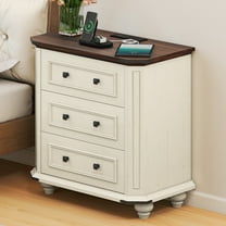 DEXTRUS Rustic Wood Nightstand with Charging Station, Bedside End Table with Drawers, White