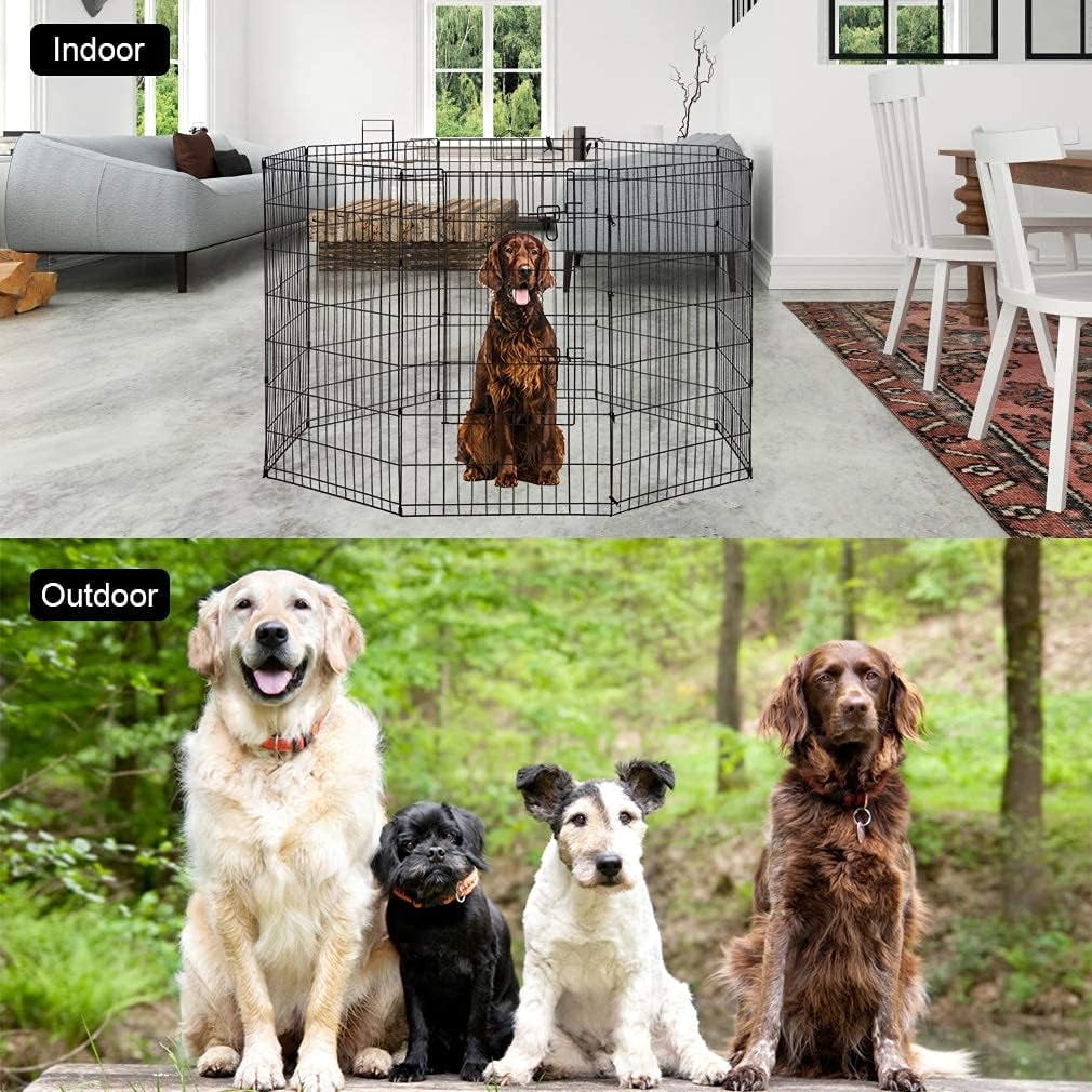 Dkelincs 42 inch Tall Dog Fence Outdoor Dog Playpens Portable Foldable Pet Crate Kennel-8 Panel, Black