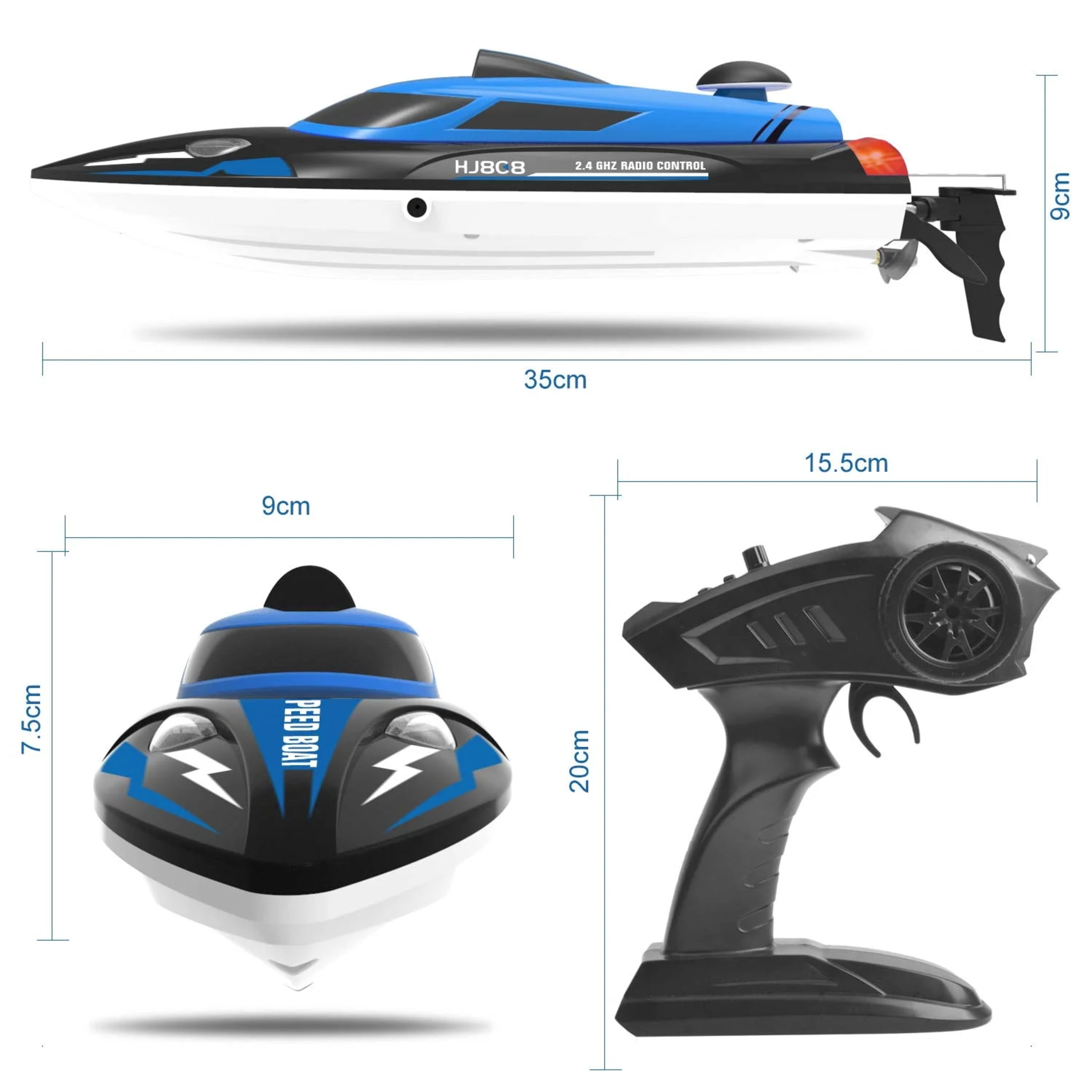 High-Speed RC Boat, Funtogether Toys, HJ808 18MPH with Dual Batteries, 2.4GHz Racing Toy for Pools & Lakes