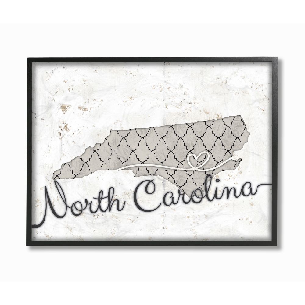 Stupell Industries North Carolina Patterned Grey US State Design Framed Wall Art by Ziwei Li