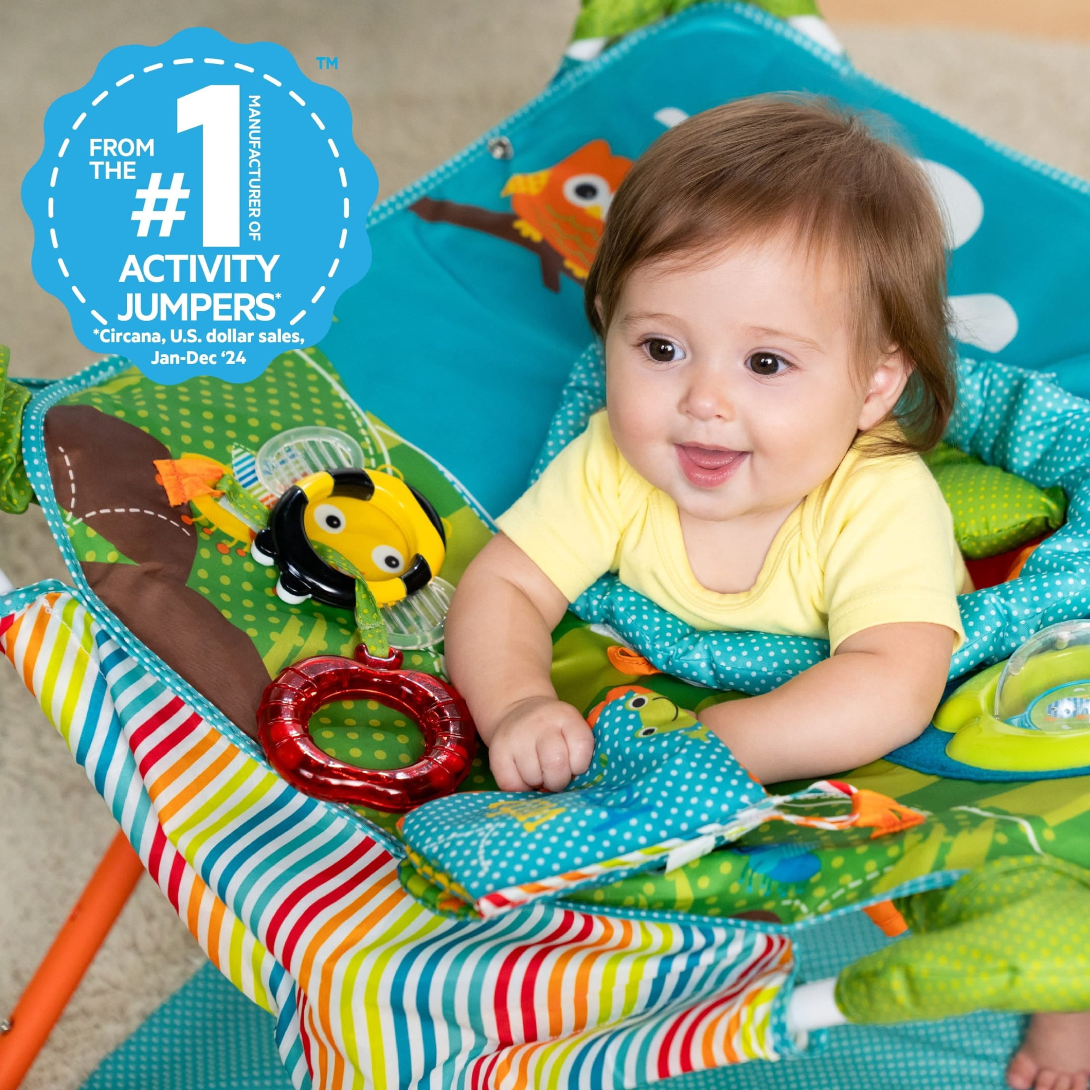 Bright Starts Pop 'N Jump Portable Activity Jumper, Owl Forest, Infant
