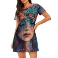thumbnail image 1 of Balery Bohemian Colorful Flower Woman Camisón de manga corta con cuello redondo para mujer, cómodo y elegante., 1 of 6