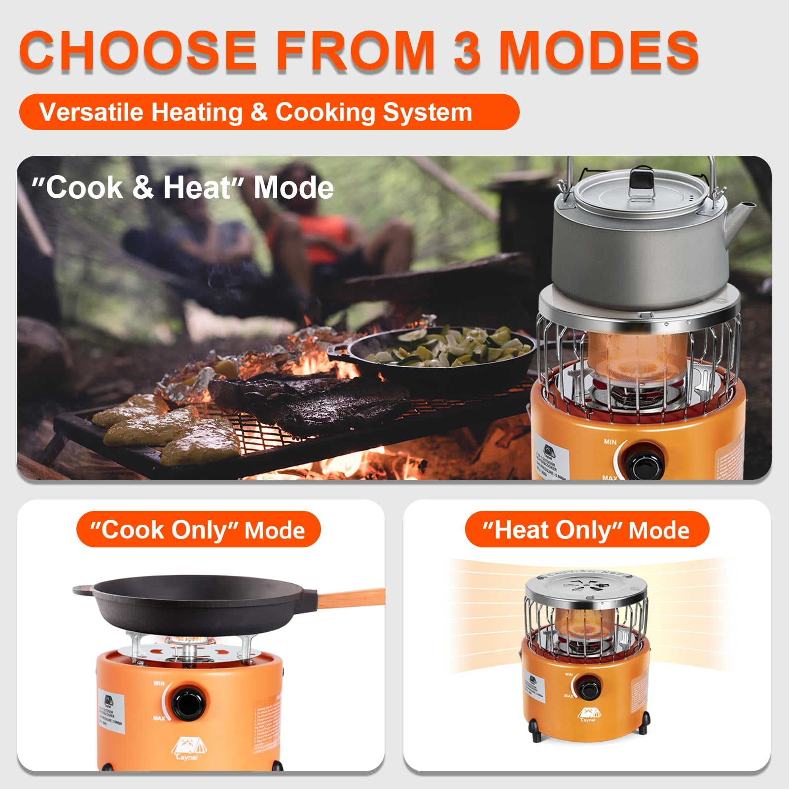 Caynel Portable Propane Heater and Stove Camping Liquefied Gas Stove ,Orange