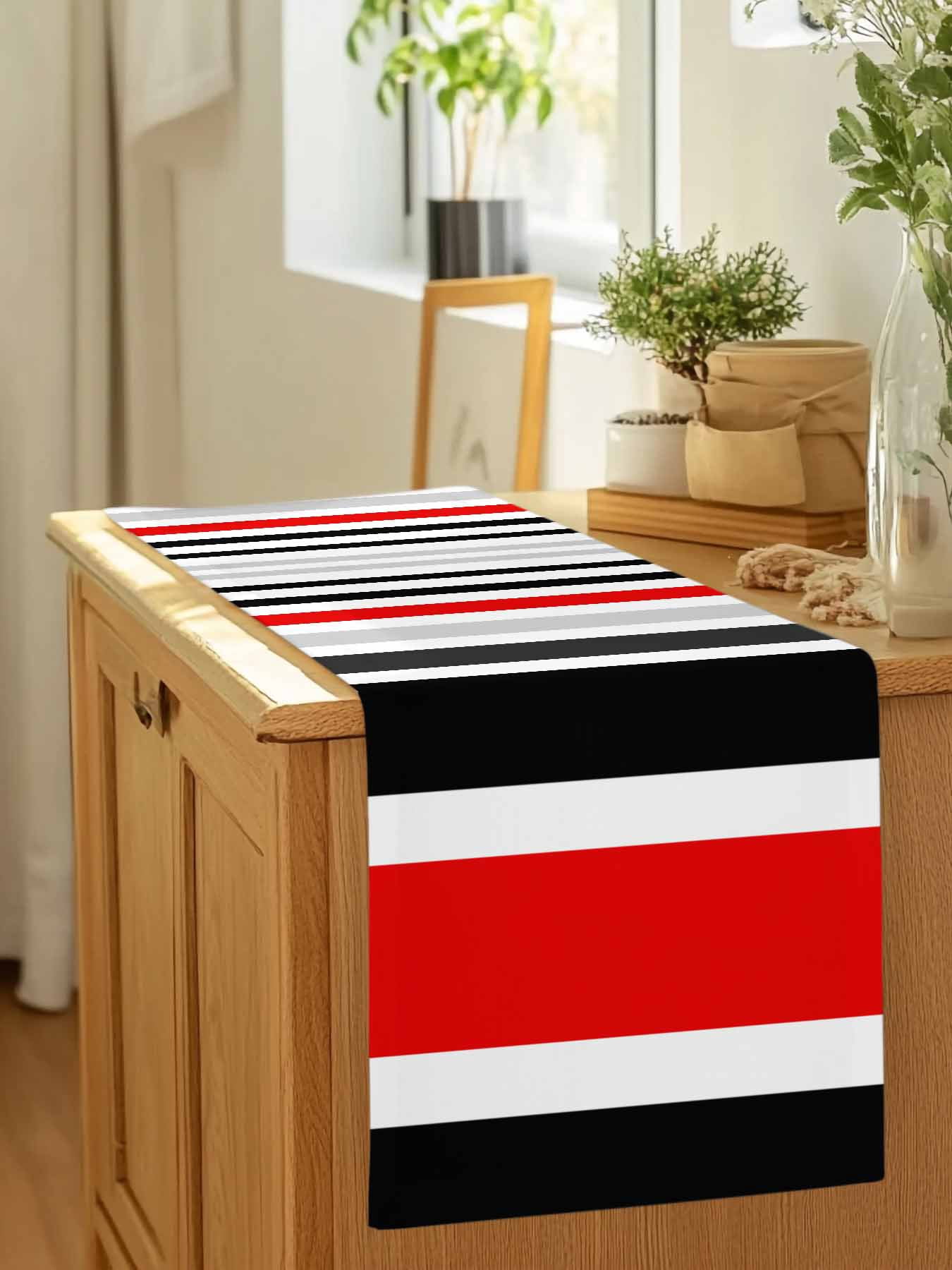 Red Black Grey Stripes Table Runner 90 Inches Long, Modern Geometric Pattern Table Runners Tabletop Scarf Kitchen Dining Tables Decoration for Home Party Indoor Outdoor