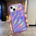 thumbnail image 2 of Compatible with iPhone 13/iPhone 14 Curly Wavy Case, 3D Water Ripple Pattern Glitter Bling Laser Soft Shockproof Cover for Women Girls 6.1 inch, Purple, 2 of 12