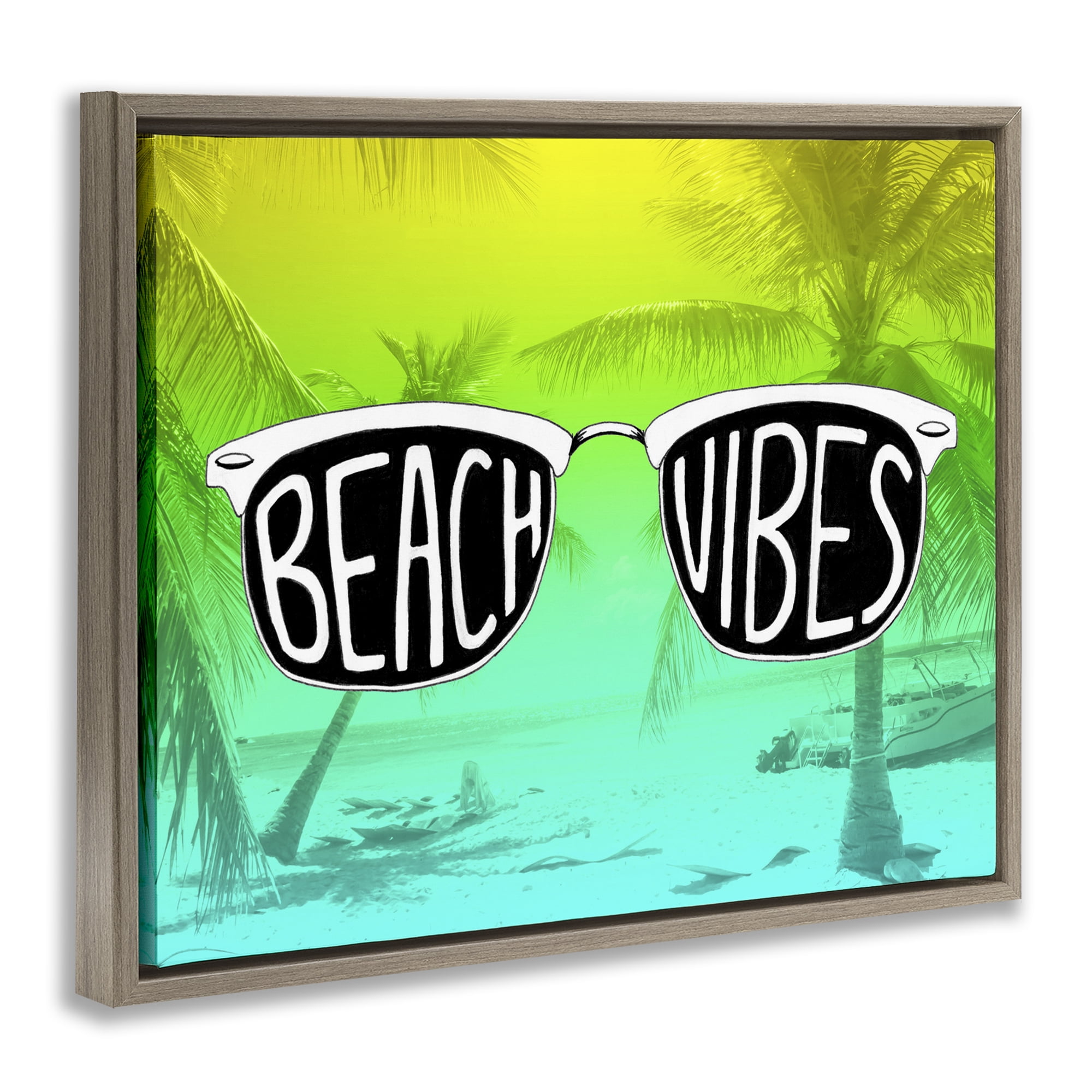 Stupell Industries Beach Vibes Sunglasses Typography Painting Brown Floater Framed Canvas Art Print Wall Art, 21 x 17