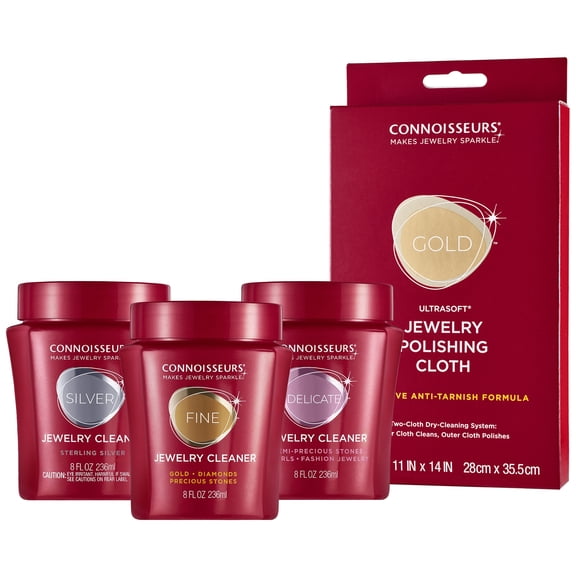 Connoisseurs® Do-it-All Jewelry Cleaning Collection, Fine, Silver and Delicate Jewelry Cleaner, Polishing Cloth