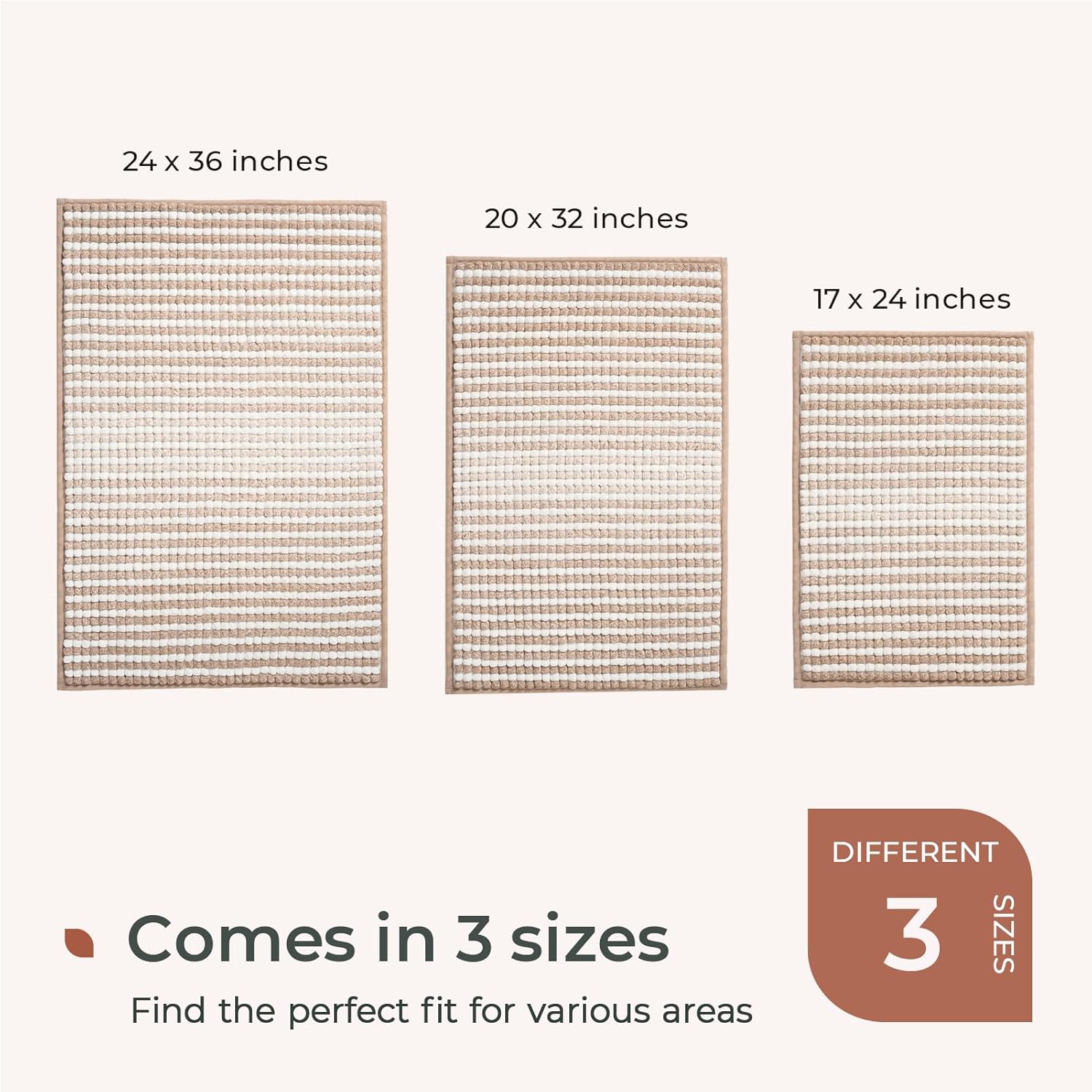 FRESHMINT Chunky Ombre Chenille Bathroom Rug 20''x32'', Water Absorbent Soft Bath Rugs for Bathroom Floor, Thick Non Slip Bath Mat Washable Quick Dry Shower Mats, Beige and White