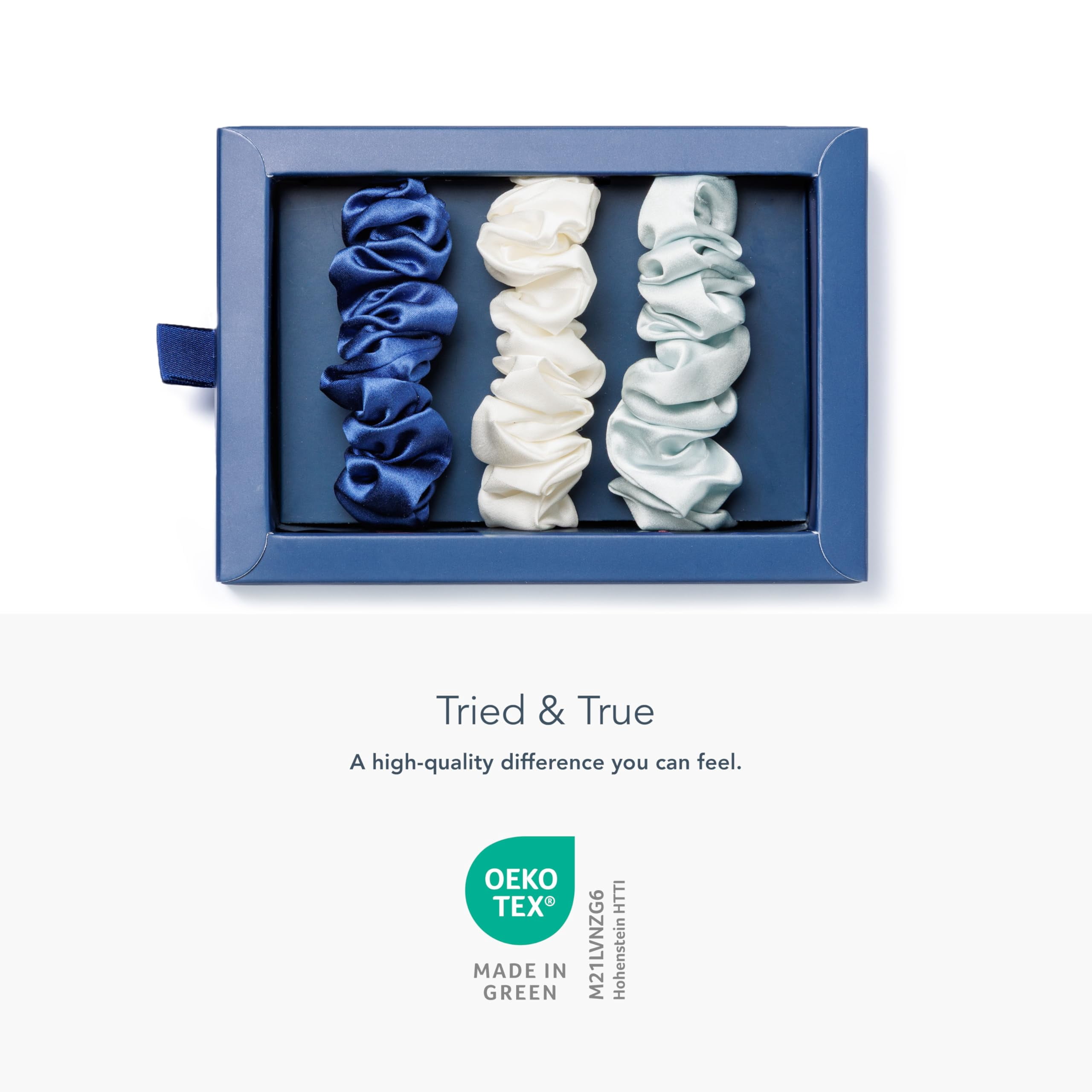 Fishers Finery 25 Momme 100% Pure Mulberry Silk Large Scrunchies (Navy|Light Blue|White - 3 Pk)