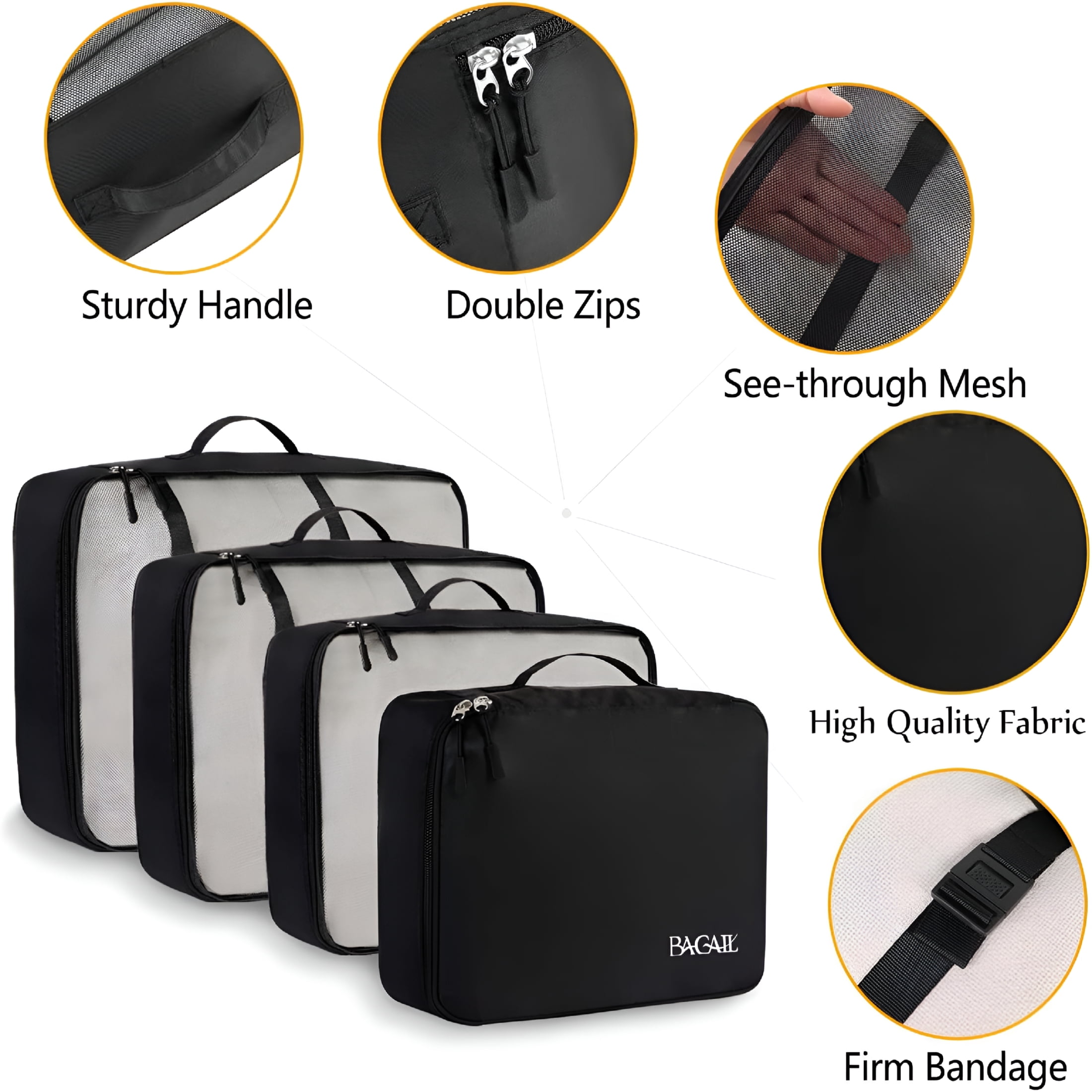 GASTROPOD 8 Set Packing Cubes Luggage Packing Organizers for Travel Accessories Compression Packing Bags (Jet Black)