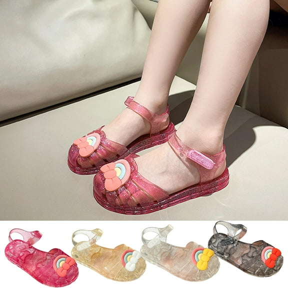 Cethrio Little Girls Sandals 2025, Summer Flat Non-Slip Princess Jelly Sandals Pink Size 12