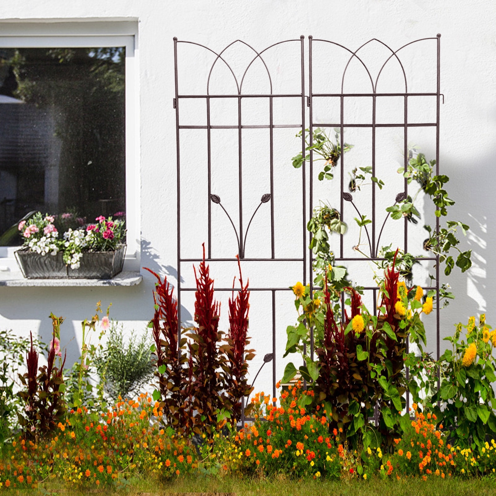 Tcbosik 71" x 17.7" Garden Trellis Set of 4, Decorative Outdoor Trellis for Fruits Vegetable Flowers, Brown