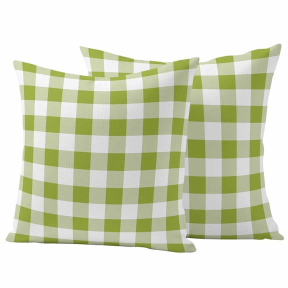 Green Plaid Outdoor Waterproof Pillow Covers, Gradient Geometric Buffalo White Checkered Decorative Square Throw Pillowcase Sofa Cushion Sham for Patio/Couch/Chair, 18"x18" 2 Pack