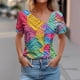 thumbnail image 2 of Top de Verano de las Mujeres, Cuello en V Moda Casual de Manga Corta Blusa, Primavera Y Verano Ligero Top, 2 of 9