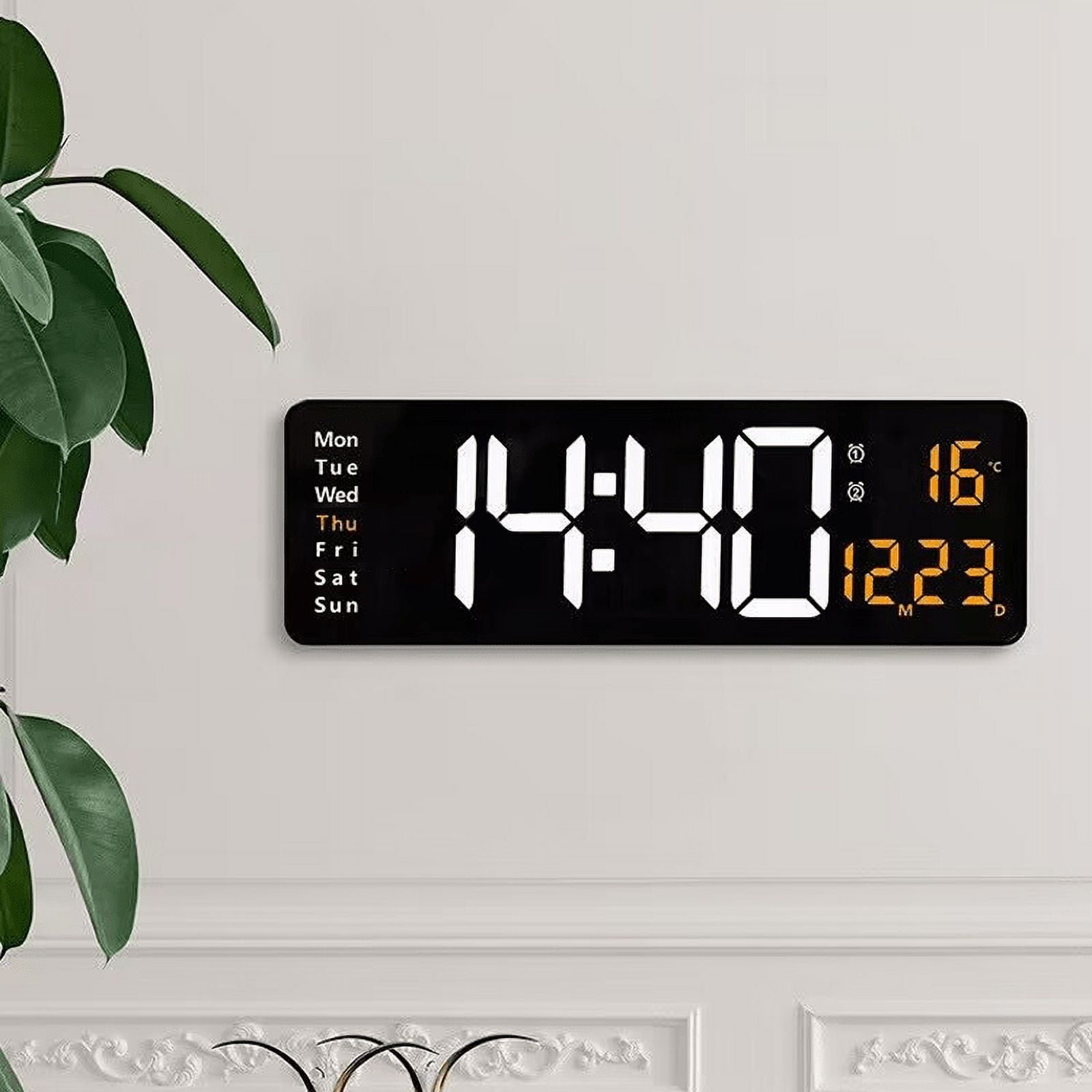 1 Pc 15.6inch Large LED Wall Clock with Timer Countdown Function, Date, Dual Alarm Clock, Time 12/ 24h, Temperature Display, 10 Level Brightness Adjustable, Memory Function, Including 2M Cable