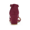 thumbnail image 2 of BLISSFUL STEP Women's Open Toe Cross Strap Mid Block Heel Sandals Burgundy 6, 2 of 8