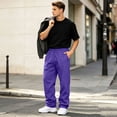 thumbnail image 5 of Hsovts Men's Loose Wide Leg Baggy Sweatpants Elastic Drawstring Waist Fleece Loungewear With Practical Side Pockets Purple XL, 5 of 7