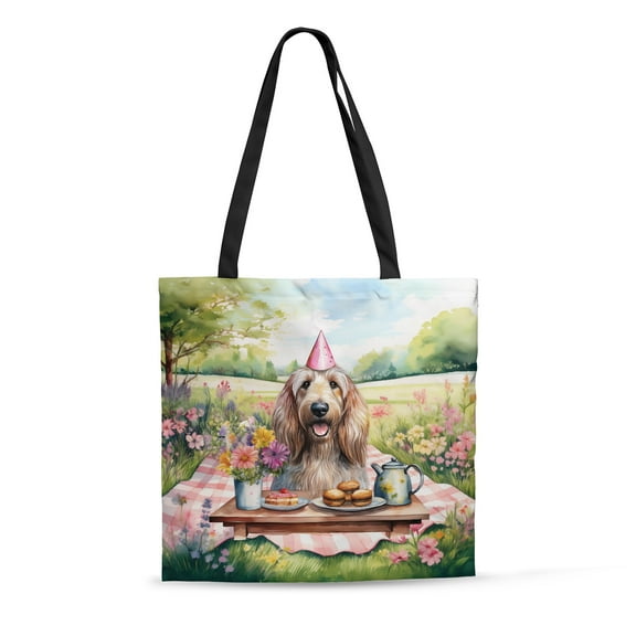 Happy Mother's Day Afghan Hound with Sweets and Flowers at a Picnic All Over Print 3D Canvas Tote Bag Dog Lover Reusable Handbag - 13005
