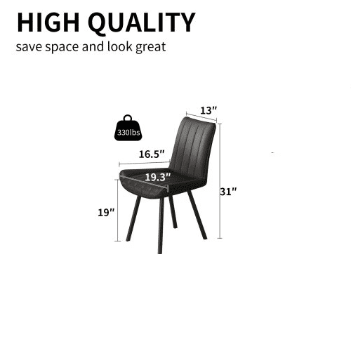Set of 2 Black PU Leather Dining Chairs, Modern Breathable Kitchen Chairs with Metal Legs