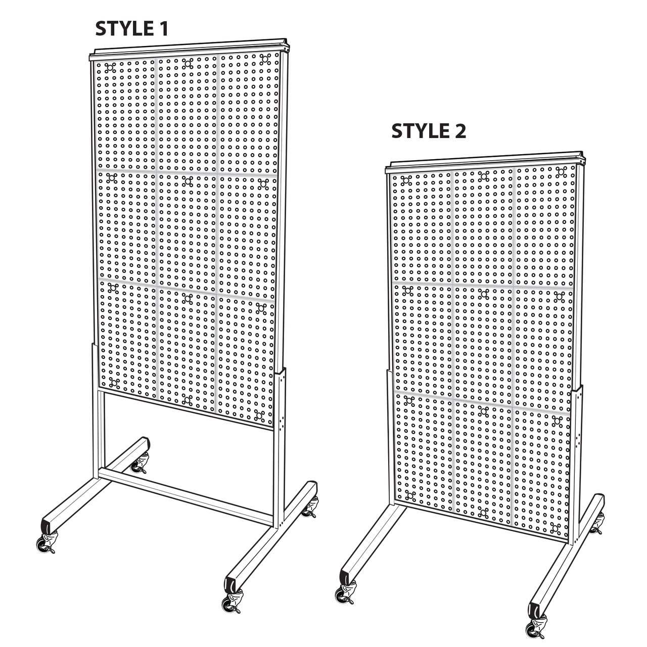 Two-Sided Metal Frame Pegboard Floor Display. Panel Size: 24"W x 48"H (CLEAR ONLY)