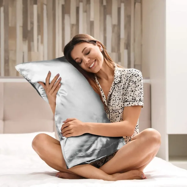 Funda de almohada de saten de seda para cabello y piel fundas de almohada grises tamano estandar juego de 2 fundas de almohada super suaves con cierre de sobre 20 x 26