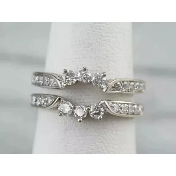 Enhancer Wedding Wrap Ring Moissanite White Cut Round 2.10 Ct Plated Gold White 14K