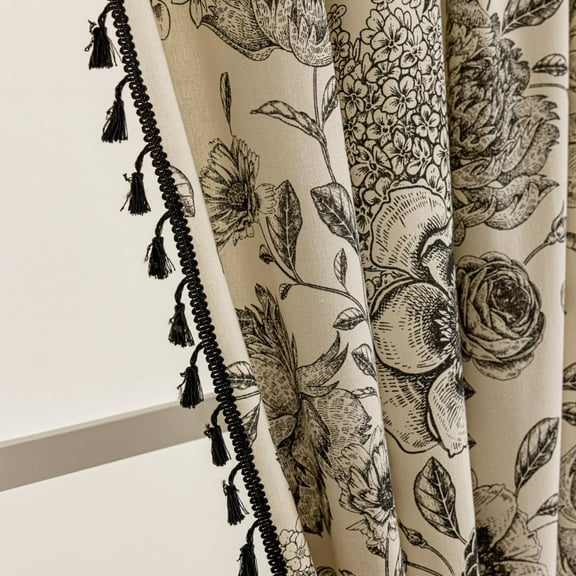 Bohemian Curtains for Bedroom 63 Inch Length French Country Floral Drapes Farmhouse Rustic Window Curtain Panels for Bedroom Chic Cotton Linen Blend Toile Curtain，2 Panel