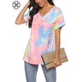 thumbnail image 3 of Luxtrada Plus Size Womens Summer Short Sleeve V Neck T-Shirt Tops Blouse Ladies Casual Loose Oversized Gradient Print T Shirts-2XL, 3 of 8
