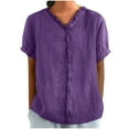 thumbnail image 2 of Sevevn Women's Fashion Casual V-Neck Short Sleeve Solid Lace Shirt Blouse Top Beach Vacation Clothes for Women Purple M, 2 of 6