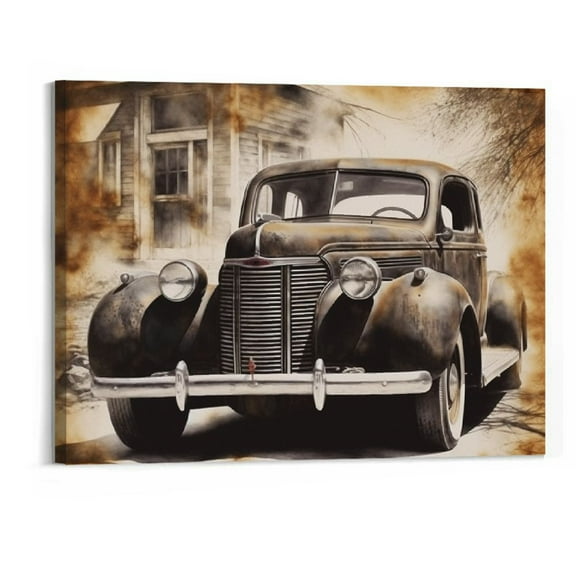 BCIIG Vintage Oldtimer Classic Car Picture on Stretched Canvas, Wall Art Décor, Ready to Hang20x16inch