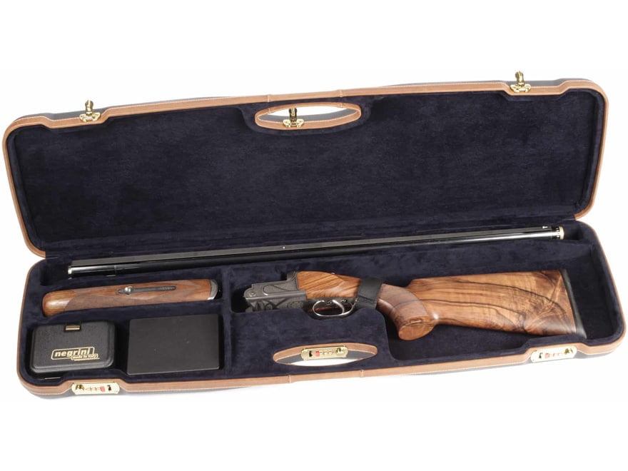 Negrini O/U Deluxe Sporter Shotgun Case, Navy/Tobacco Leather/Navy Interior